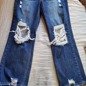 Women's Dark Blue Distressed Flare Jeans